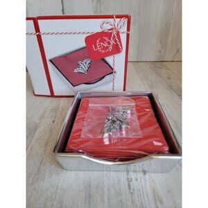 Lenox NEW napkin box weight holiday Pinecone Holly Xmas‎ Decor set